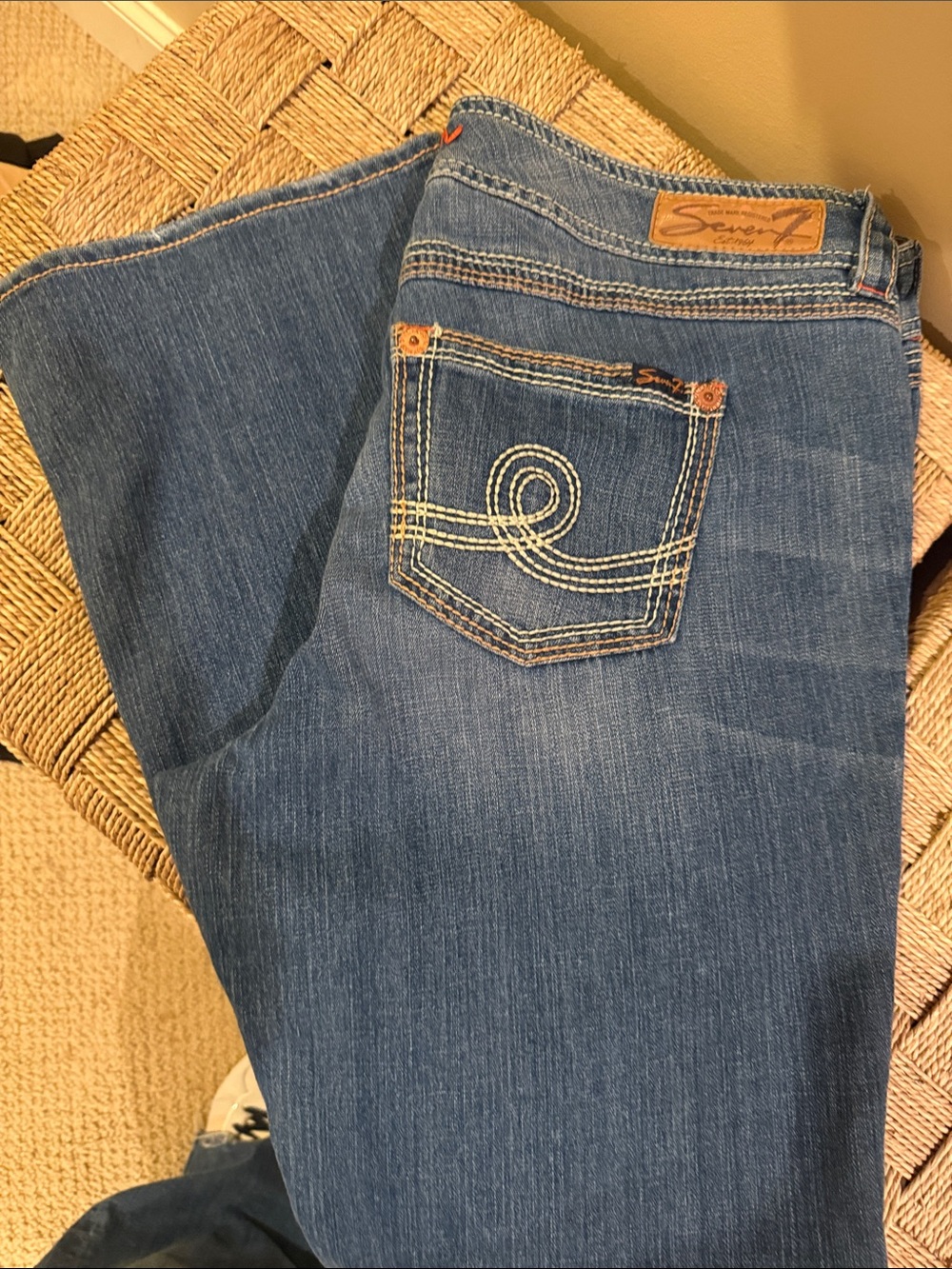 Seven7 Women's Blue Boot-Cut Jeans with Embroidered Back Pocket